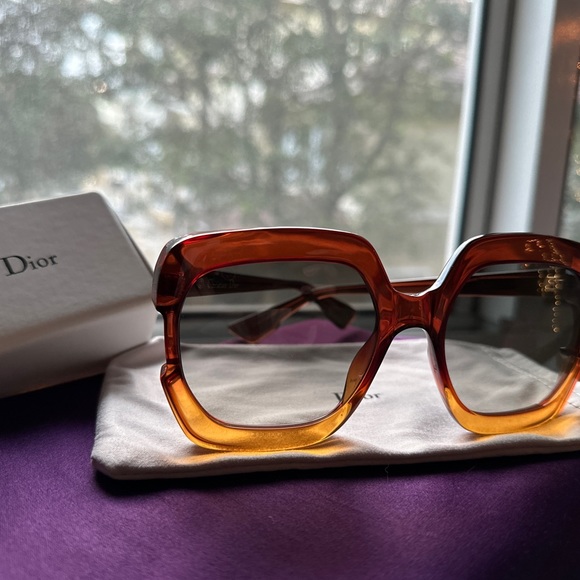 Authentic CHRISTIAN DIOR Square Gaia Sunglasses Brown Orange - Picture 7 of 12